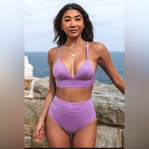 NWT Womens Cupshe Amiya Purple V-neck Criss Cross High Waisted Bikini